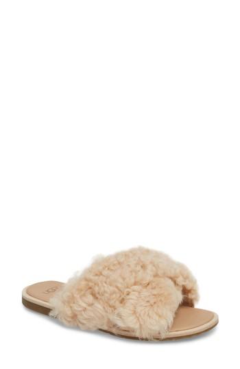 Women's Ugg Joni Genuine Shearling Slide Sandal M - Beige