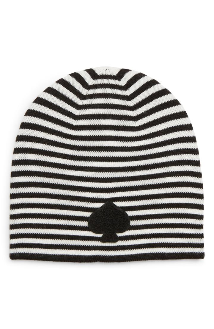 Women's Kate Spade New York Stripe Spade Beanie - Black