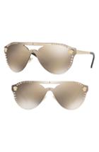 Women's Versace Medusa 60mm Crystal Shield Sunglasses - Gold Mirror