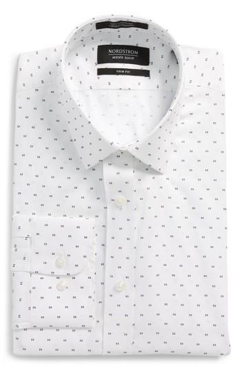 Men's Nordstrom Men's Shop Trim Fit Patterned Dress Shirt .5 32/33 - White