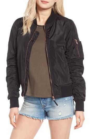 Women's Steve Madden Side Zip Bomber Jacket - Black