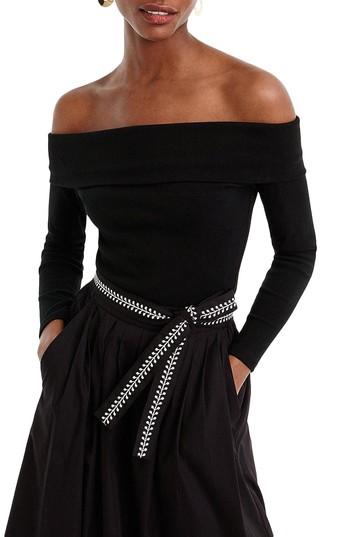 Women's J.crew Off-the-shoulder Foldover Top, Size - Black