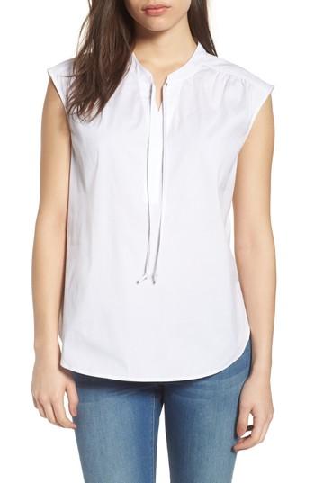 Women's Vineyard Vines Sleeveles Tie Neck Stretch Cotton Poplin Blouse - White
