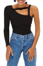 Women's Topshop Strappy One Shoulder Bodysuit Us (fits Like 2-4) - Black