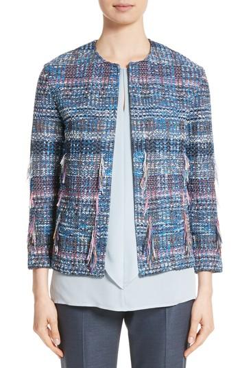 Women's St. John Collection Fil Coupe Watercolor Placed Knit Jacket - Blue