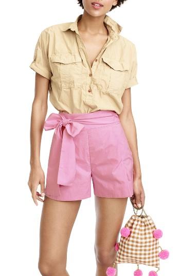 Women's J.crew Cotton Poplin Tie Waist Shorts - Pink