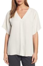 Women's Eileen Fisher Silk V-neck Top, Size - Ivory