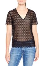 Women's Sandro V-neck Lace Top - Black