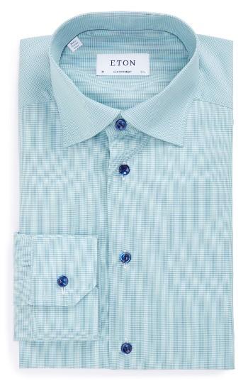 Men's Eton Contemporary Fit Houndstooth Dress Shirt - Green