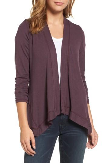 Women's Bobeau Exposed Topstitch Cardigan - Burgundy