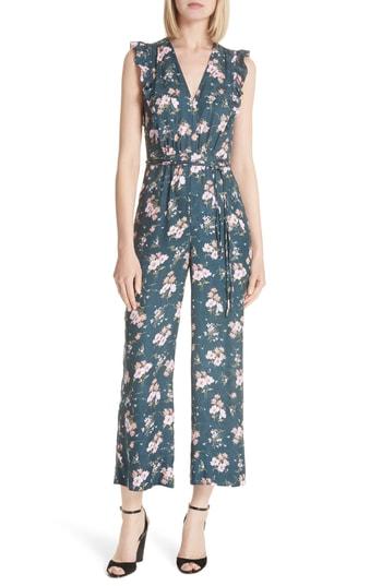 Women's Rebecca Taylor Emilia Floral Sleeveless Silk Jumpsuit - Burgundy