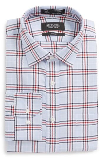 Men's Nordstrom Men's Shop Smartcare(tm) Trim Fit Plaid Dress Shirt 34/35 - Red