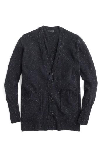 Women's J.crew Long Donegal Wool Cardigan, Size - Black