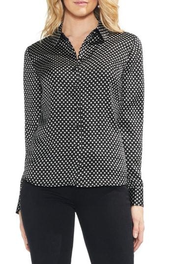 Women's Vince Camuto Trinket Geometric Pattern Button Up Blouse, Size - Black