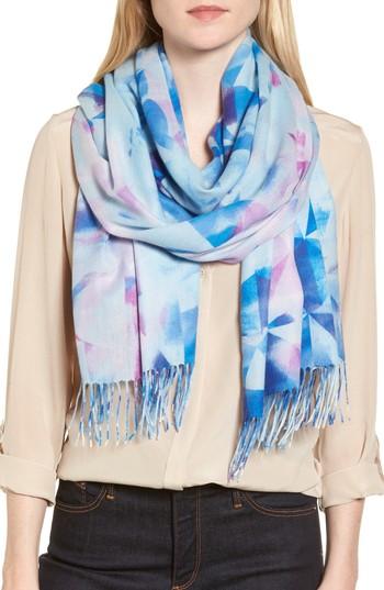 Women's Nordstrom Tissue Print Wool & Cashmere Wrap Scarf, Size - Blue