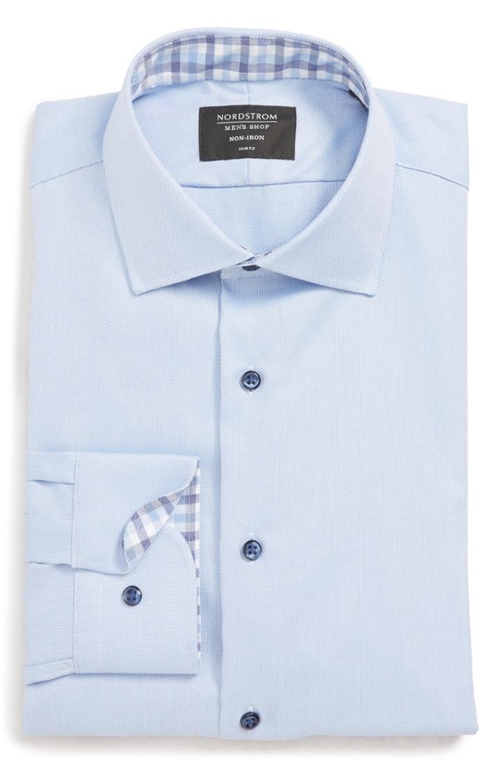 Men's Nordstrom Men's Shop Trim Fit Non-iron Solid Dress Shirt .5 - Blue