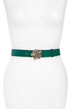Women's Gucci Crystal Tiger Head Leather Belt - Emerald/multi