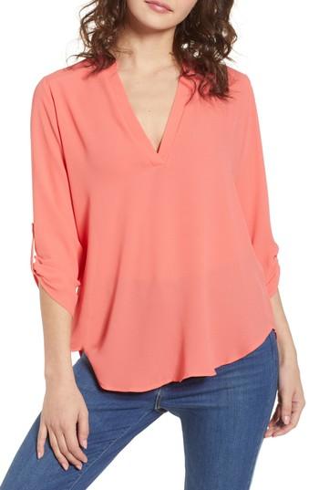 Women's Roll Tab Sleeve Woven Shirt - Pink