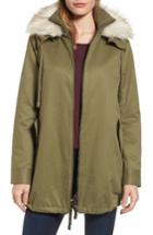 Petite Women's Sam Edelman Faux Fur Collar A-line Anorak P - Green