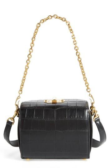 Alexander Mcqueen Box Bag 19 Croc Embossed Leather Bag - Black