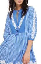 Women's Topshop Embroidered Stripe Smock Dress Us (fits Like 0) - Blue