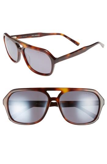 Men's Ted Baker London 60mm Polarized Navigator Sunglasses - Havana Tortoise
