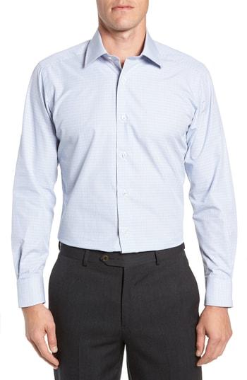 Men's David Donahue Trim Fit Check Dress Shirt .5 - 32/33 - Orange