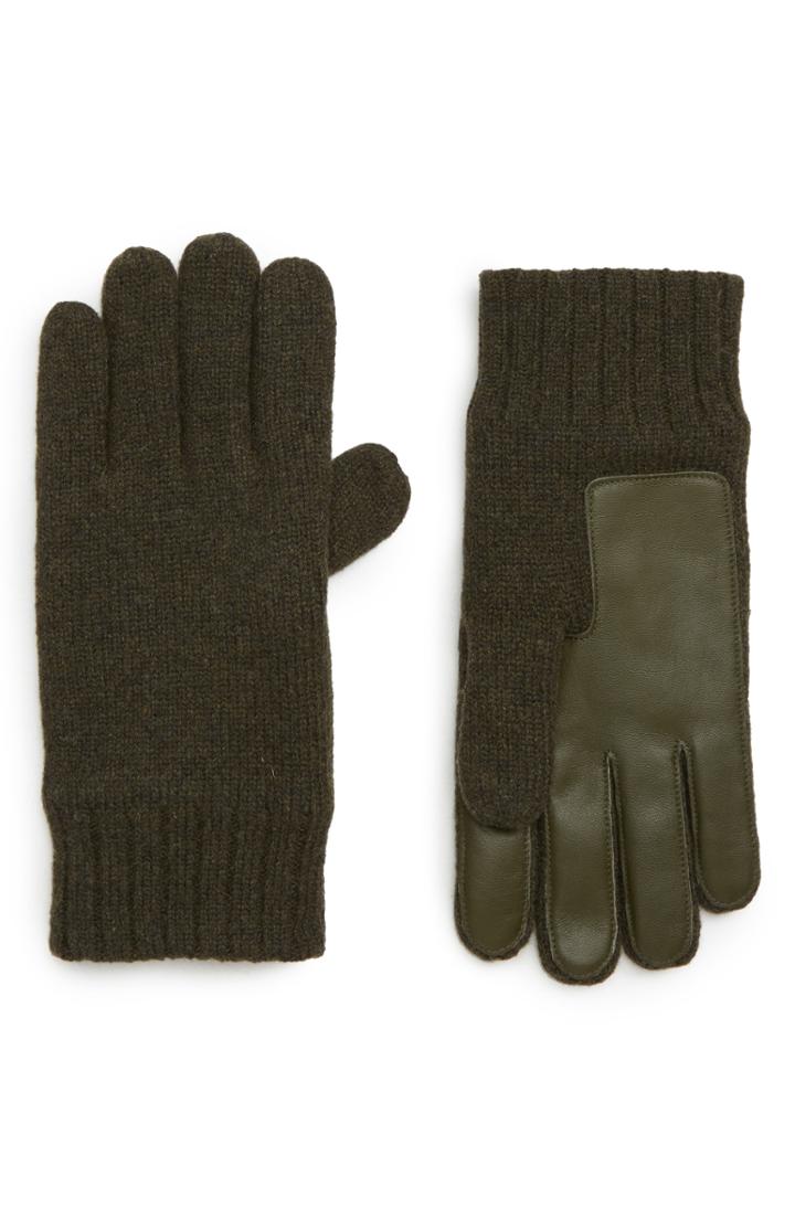 Men's Ugg Leather Palm Knit Gloves - Green