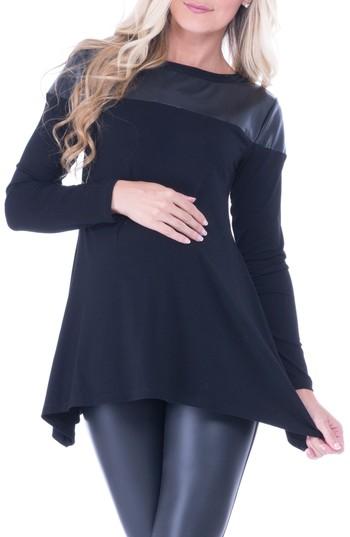 Women's Olian Bailey Faux Leather Yoke Maternity Top