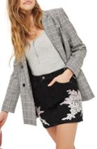 Women's Topshop Lace Applique Denim Skirt Us (fits Like 0-2) - Black