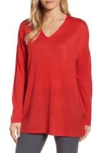 Petite Women's Eileen Fisher Merino Wool Tunic Sweater P - Red