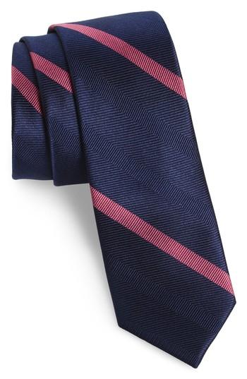 Men's The Tie Bar Goal Line Stripe Silk Skinny Tie, Size - Blue