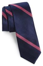 Men's The Tie Bar Goal Line Stripe Silk Skinny Tie, Size - Blue