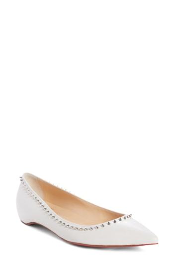 Women's Christian Louboutin Anjalina Spike Flat .5us / 34.5eu - White