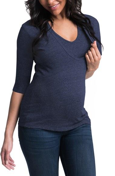 Women's Bun Maternity 'softie' Three-quarter Sleeve Maternity/nursing Tee - Blue