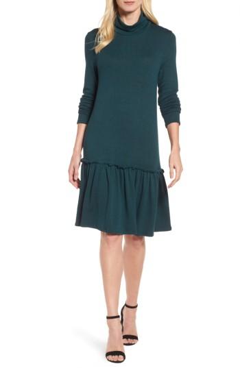 Women's Halogen Ruffle Hem Turtleneck Dress - Green