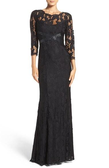 Women's Adrianna Papell Illusion Yoke Lace Gown - Black