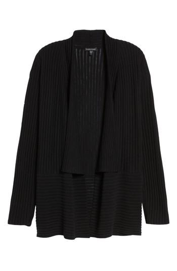Women's Eileen Fisher Ribbed Merino Wool Long Cardigan, Size - Black