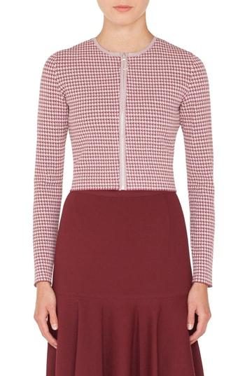 Women's Akris Punto Houndstooth Bolero Zip Cardigan - Burgundy