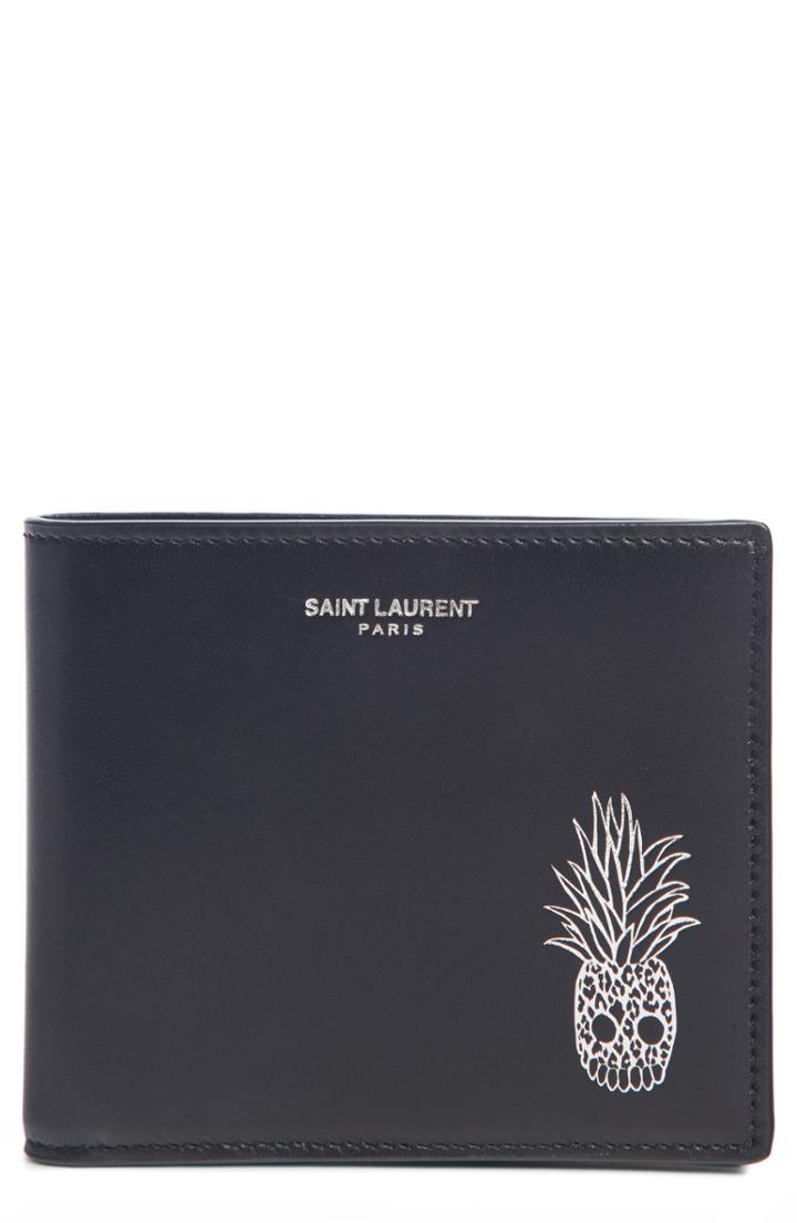 Men's Saint Laurent Pineapple Skull Leather Wallet - Black