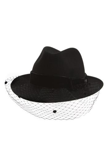Women's Helene Berman Wool Trilby With Veil - Black