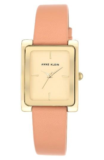 Women's Anne Klein Rectangle Leather Strap Watch, 28mm