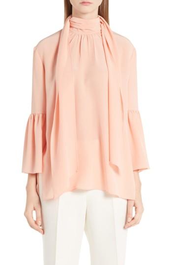 Women's Fendi Silk Bell Sleeve Tie Neck Blouse
