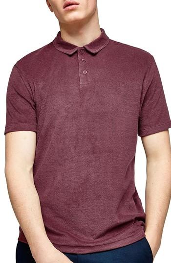 Men's Topman Slim Fit Washed Toweling Polo - Purple