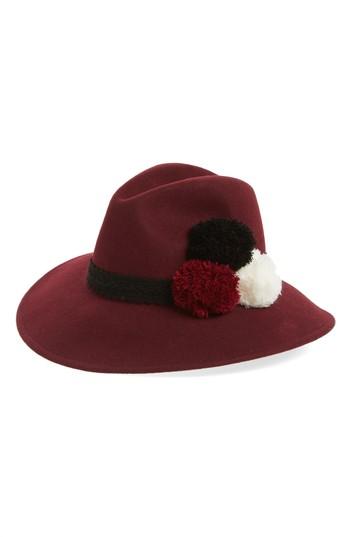 Women's Helene Berman Pompom Wool Fedora - Burgundy