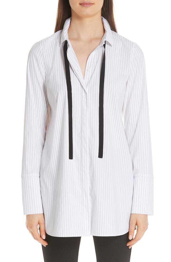 Women's Lafayette 148 New York Annaleise Contrast Tie Stanford Stripe Blouse