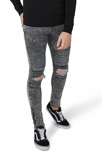 Men's Topman Acid Wash Spray-on Biker Jeans X 32 - Grey