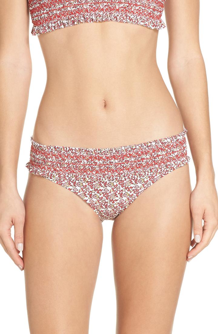 Women's Tory Burch Costa Smocked Bikini Bottoms - Burgundy