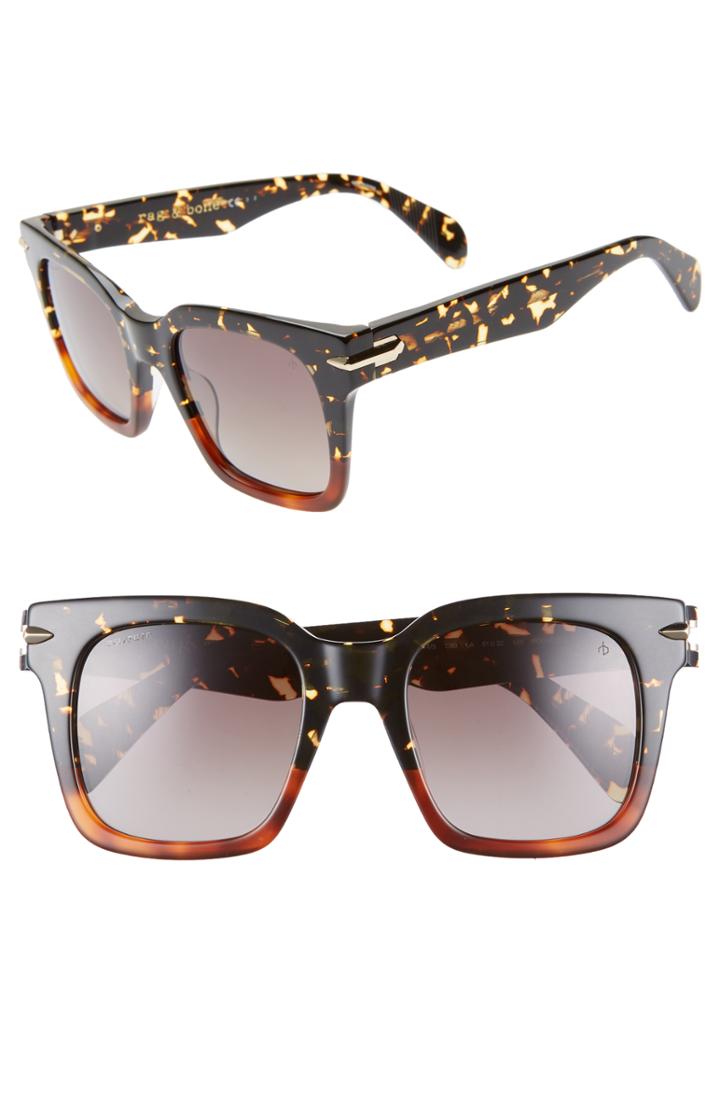 Women's Rag & Bone 51mm Polarized Gradient Square Sunglasses - Black/ Havana Honey