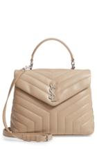 Saint Laurent Loulou Leather Top Handle Satchel - Beige